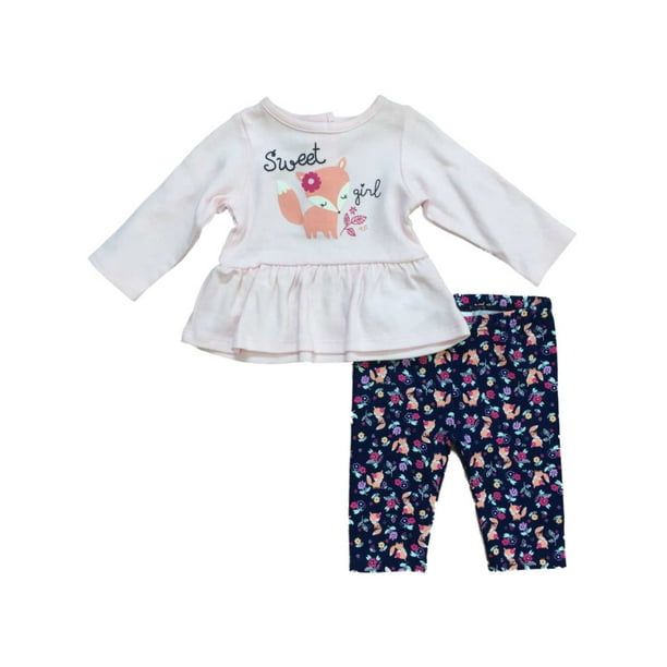 Pink Fox Yoga Sprout Girl Toddler Hoodie 3-Piece Set Tee Top and Pants 